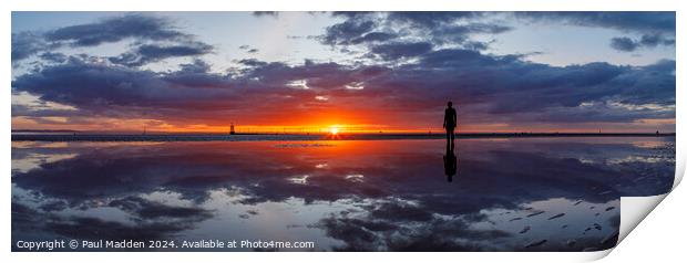 Crosby Beach sunset panorama Print by Paul Madden