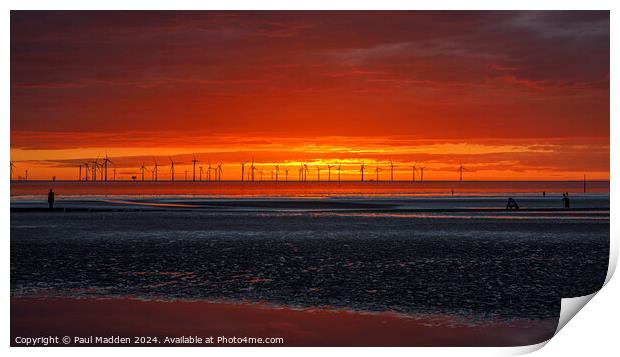 Windfarm at sunset Print by Paul Madden