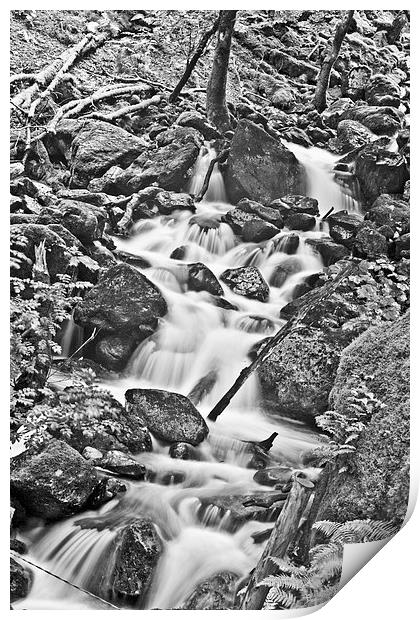Cadair Idris Waterfall Black And White Print by Paul Madden