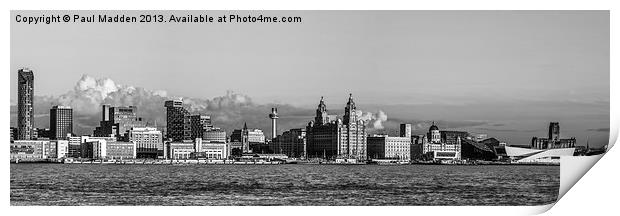 Liverpool Skyline Panoramic B+W Print by Paul Madden