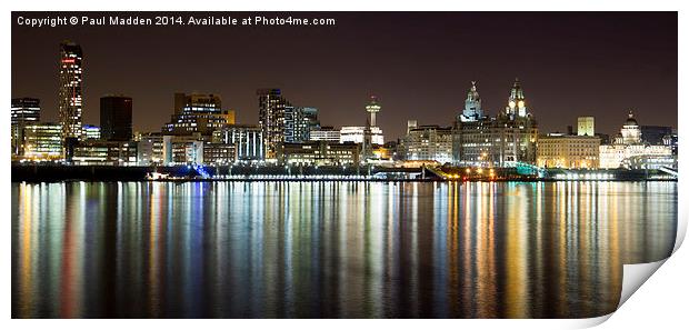 Liverpool skyline in the night Print by Paul Madden
