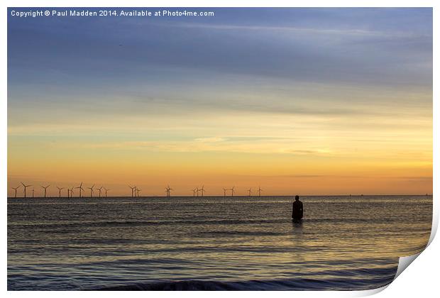 Windfarm at sunset Print by Paul Madden