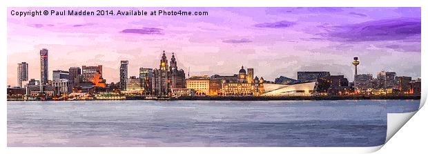  Panoramic Liverpool cityscape oil painting effect Print by Paul Madden