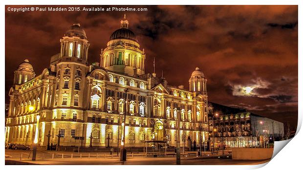 Port Of Liverpool Building At Night Print by Paul Madden