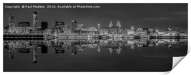 Liverpool skyline panorama at night Print by Paul Madden