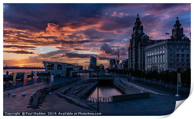 Liverpool Pier Head At Sunset Print by Paul Madden