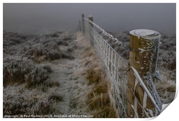 Moel Famau Frosty Fence Print by Paul Madden