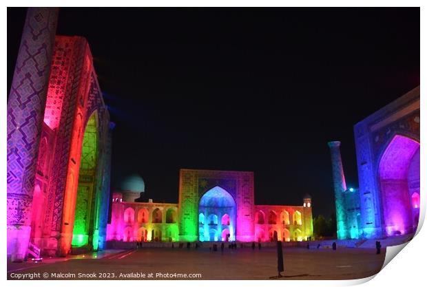 Registan Square Samarkand At Night Print by Malcolm Snook