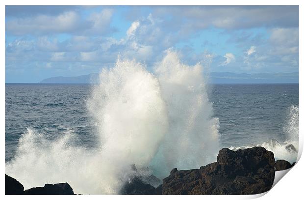 Waves crashing on lava shore Print by Malcolm Snook