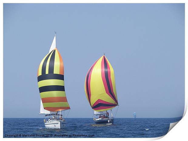 Colourful spinnakers Print by Malcolm Snook