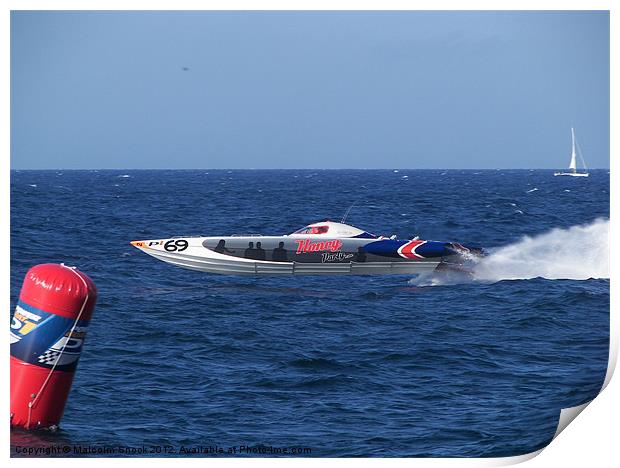 Offshore powerboat at speed Print by Malcolm Snook