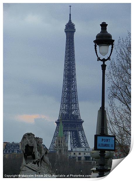 Tower Eiffel and lamp post Print by Malcolm Snook