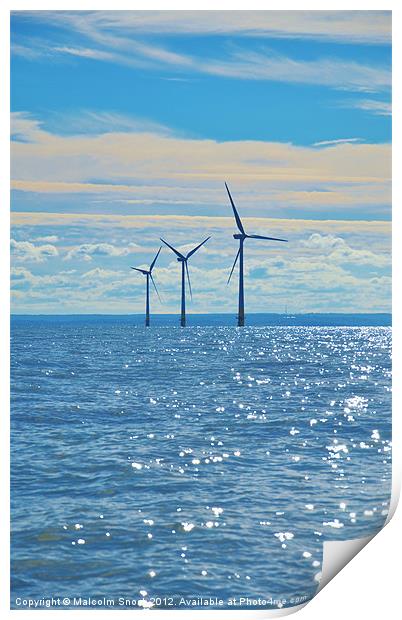 Estuary wind turbines Print by Malcolm Snook