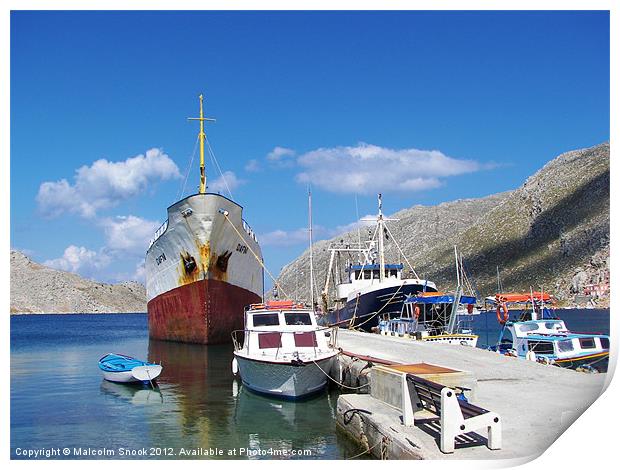 Cargo ship Dafni in Greece Print by Malcolm Snook