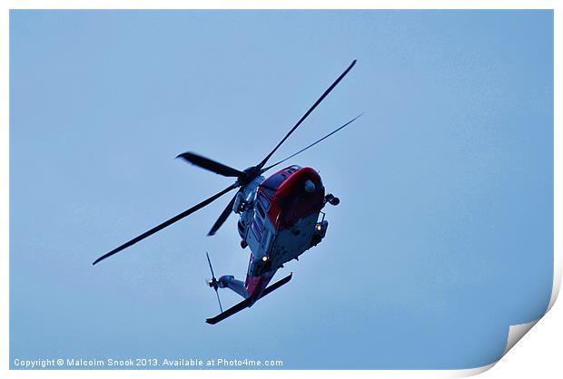 Red and white coastguard helicopter Print by Malcolm Snook