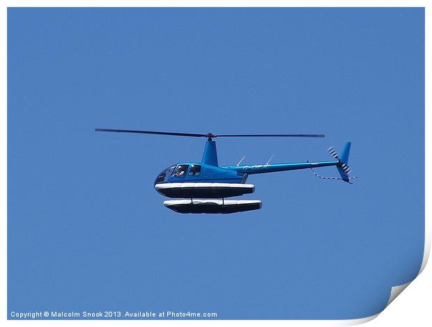 R44 Helicoper With Floats Print by Malcolm Snook