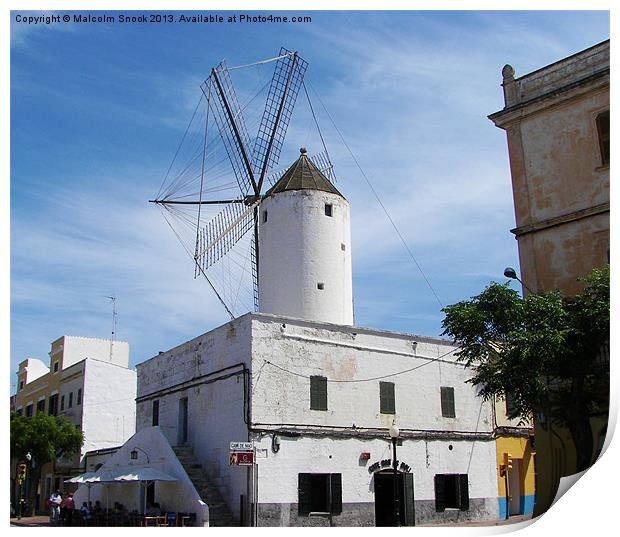 Windmill in Menorca Print by Malcolm Snook