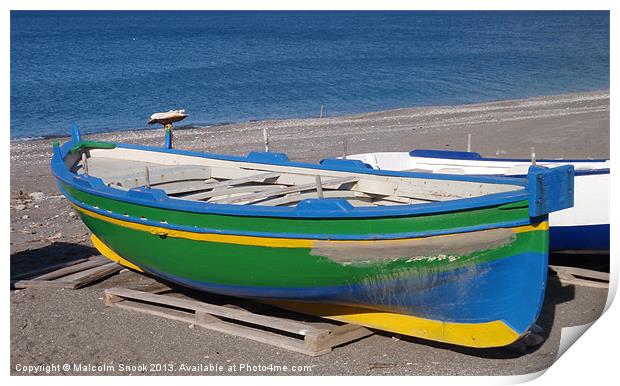 Old Green Fishing Boat Print by Malcolm Snook