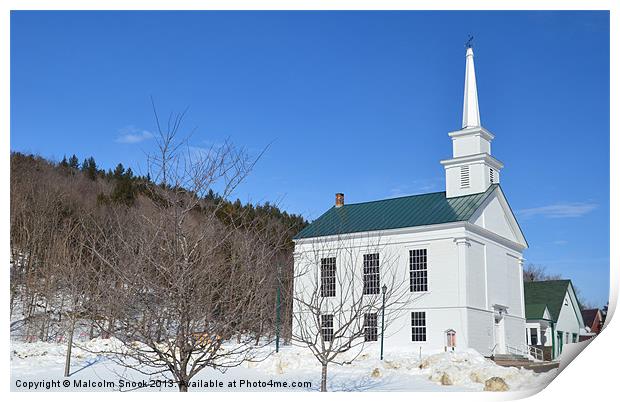 Picturesque Vermont Church Print by Malcolm Snook