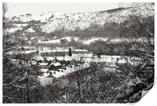 Llanbradach Village in the Snow. Wales. Print by David Metters