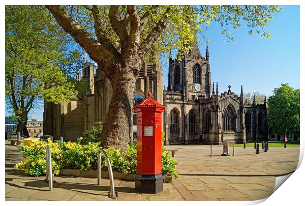 Sheffield Cathedral Red Mail Box, South Yorkshire Print by Darren Galpin