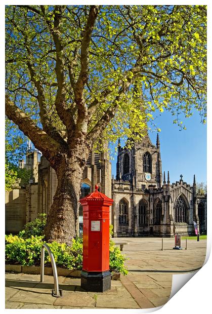 Sheffield Cathedral Red Mail Box, South Yorkshire Print by Darren Galpin