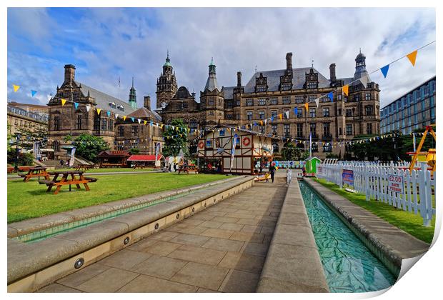Town Hall and Peace Gardens, Sheffield Print by Darren Galpin