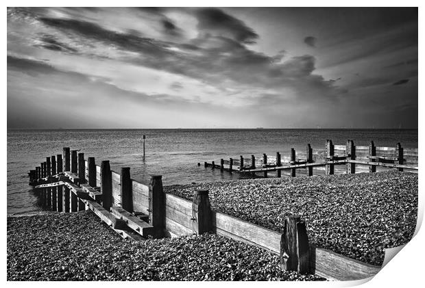 Whitstable Beach Groynes Print by Darren Galpin