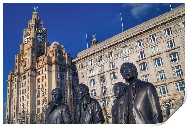 Beatles Statue and Liver Building  Print by Darren Galpin