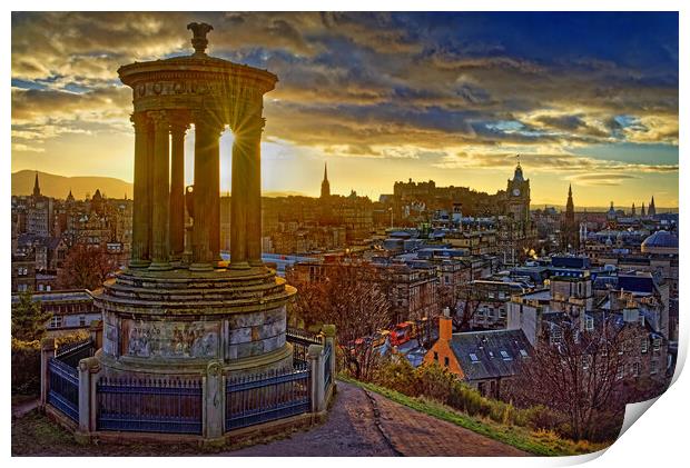 Edinburgh Skyline from Calton Hill at Sunset Print by Darren Galpin