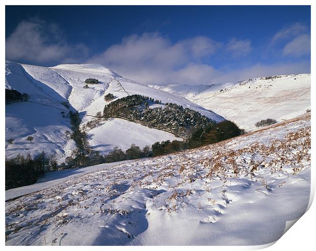 Snow covered Valley,Grindsbrook near Edale Print by Darren Galpin