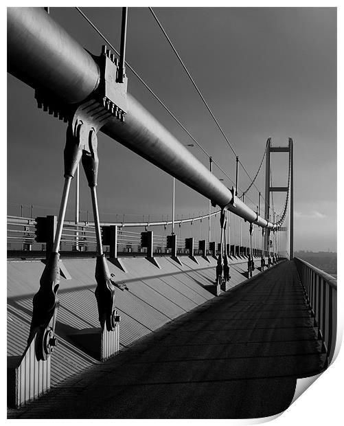 Humber Bridge Sunset In Black & White Print by Darren Galpin