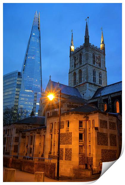 The Shard & Southwark Cathedral at Night Print by Darren Galpin