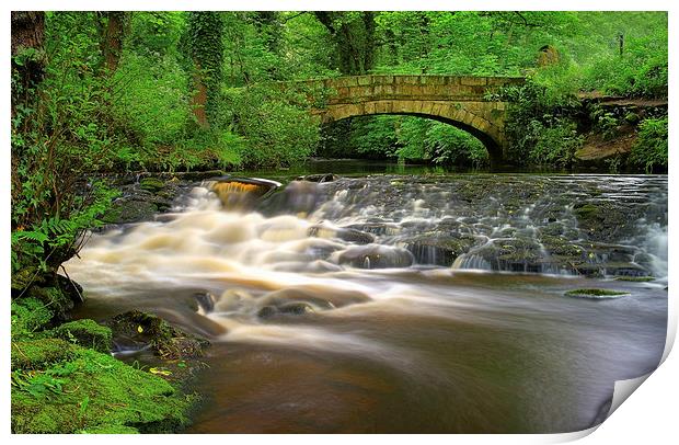 Packhorse Bridge and Waterfalls at Rivelin Print by Darren Galpin