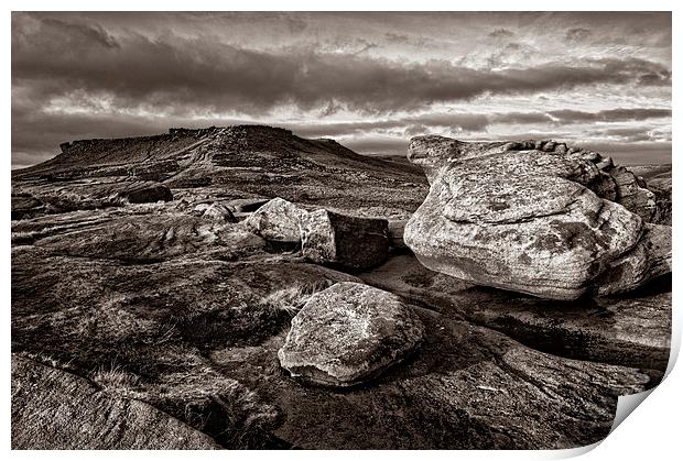 Higger Tor & Carl Wark in Sepia Print by Darren Galpin