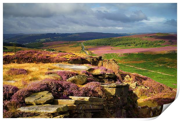 Burbage Rocks and Valley in Summer Print by Darren Galpin