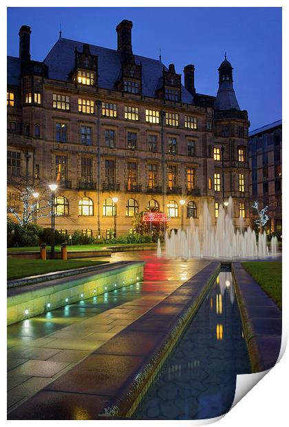 Sheffield Town Hall and Goodwin Fountain at Night  Print by Darren Galpin