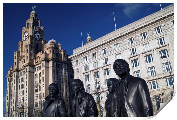 Beatles Statue and Liver Building                  Print by Darren Galpin