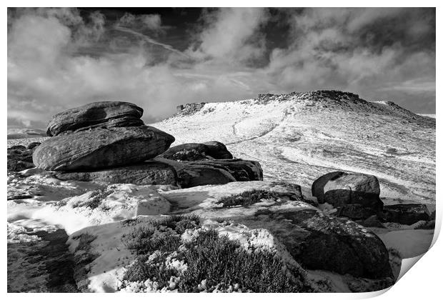 Higger Tor & Carl Wark in Mono Print by Darren Galpin