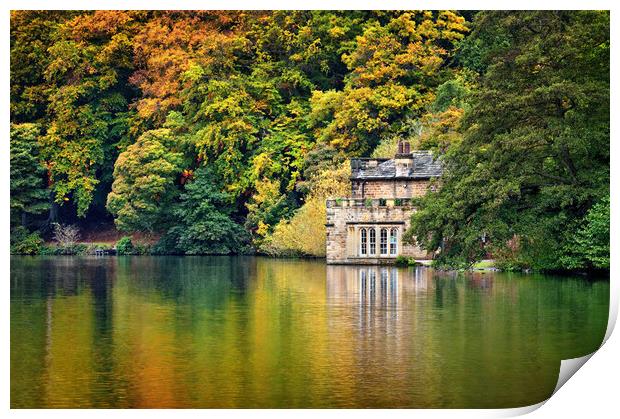 Newmillerdam Boathouse in Autumn  Print by Darren Galpin