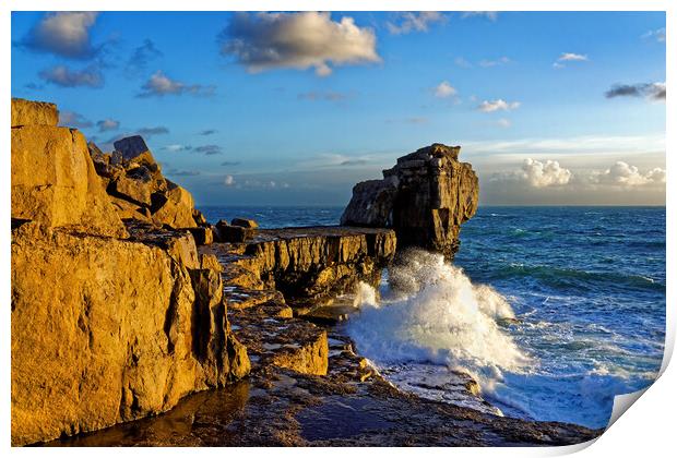 Pulpit Rock and stormy seas Print by Darren Galpin
