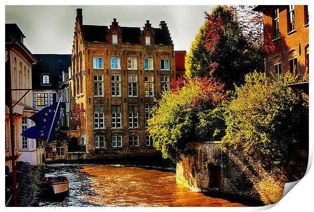Brugge Waterway Print by paul jenkinson