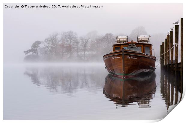 Moored in the Mist  Print by Tracey Whitefoot