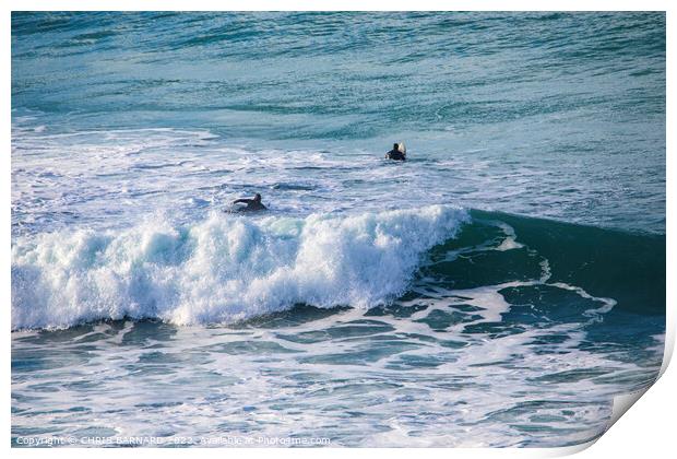 Surfers at Holywell Print by CHRIS BARNARD