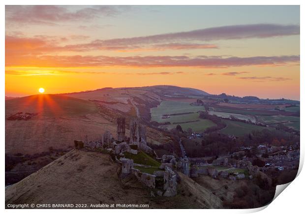 Corfe Castle Sunrise Print by CHRIS BARNARD