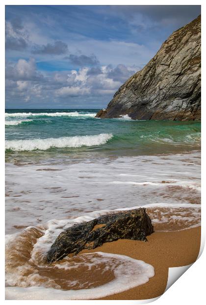 Waves at Holywell Bay Print by CHRIS BARNARD