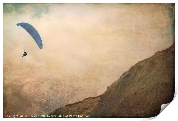 Paragliding at Charmouth Beach Jurassic Coast Print by Liz Shewan