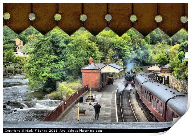 View from Llangollen railway Bridge , Wales Print by Mark  F Banks