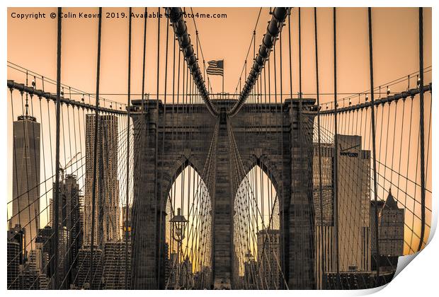 Brooklyn Bridge at Dawn Print by Colin Keown