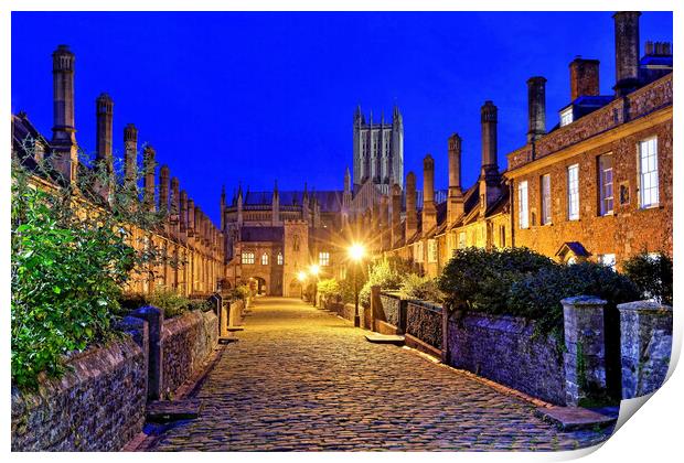 Vicars Close and Wells Cathedral Somerset Print by austin APPLEBY